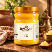 RIWAYET 1 kg desi ghee — warm rustic kitchen lifestyle photo