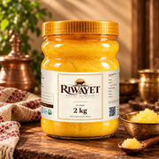 RIWAYET 2 kg desi ghee — warm rustic kitchen lifestyle photo