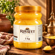 RIWAYET 5 kg desi ghee — warm rustic kitchen lifestyle photo